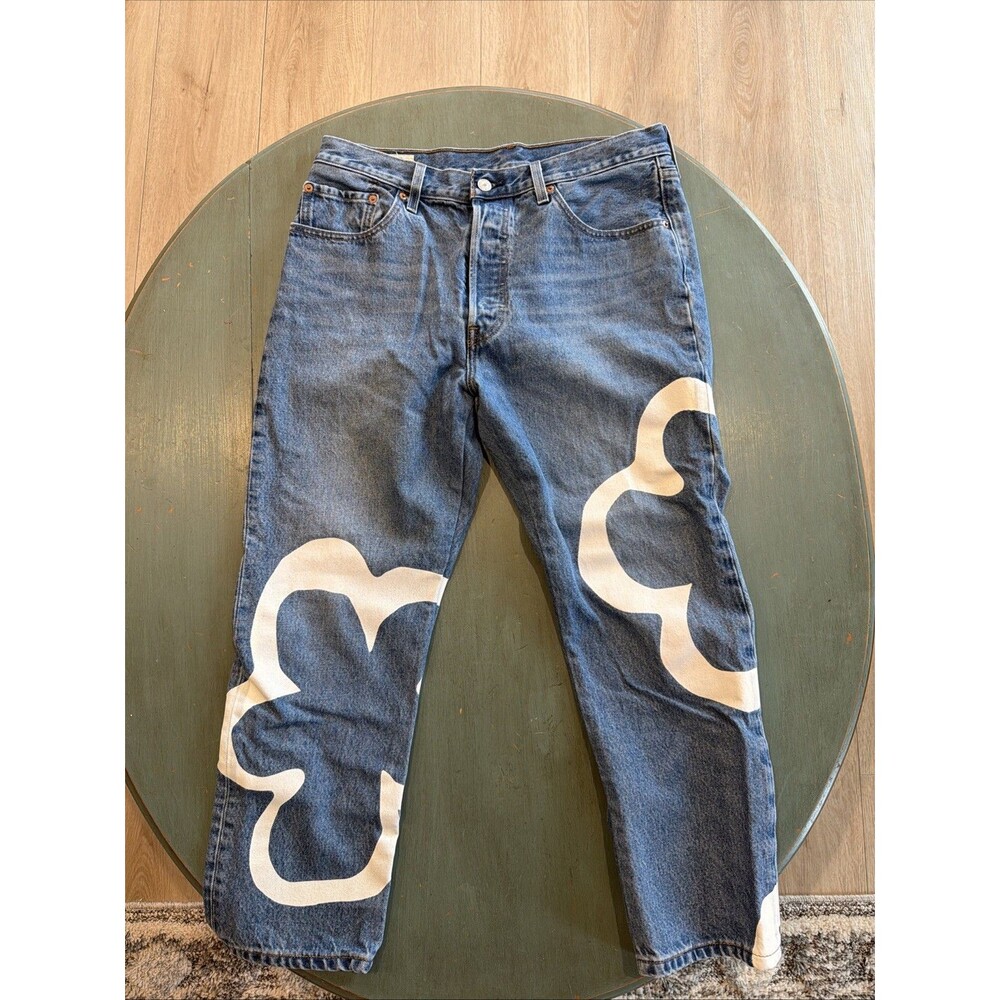 Levi’s 501 Premium Original Crop Jeans 32x26 Painted Flower Floral Button Fly